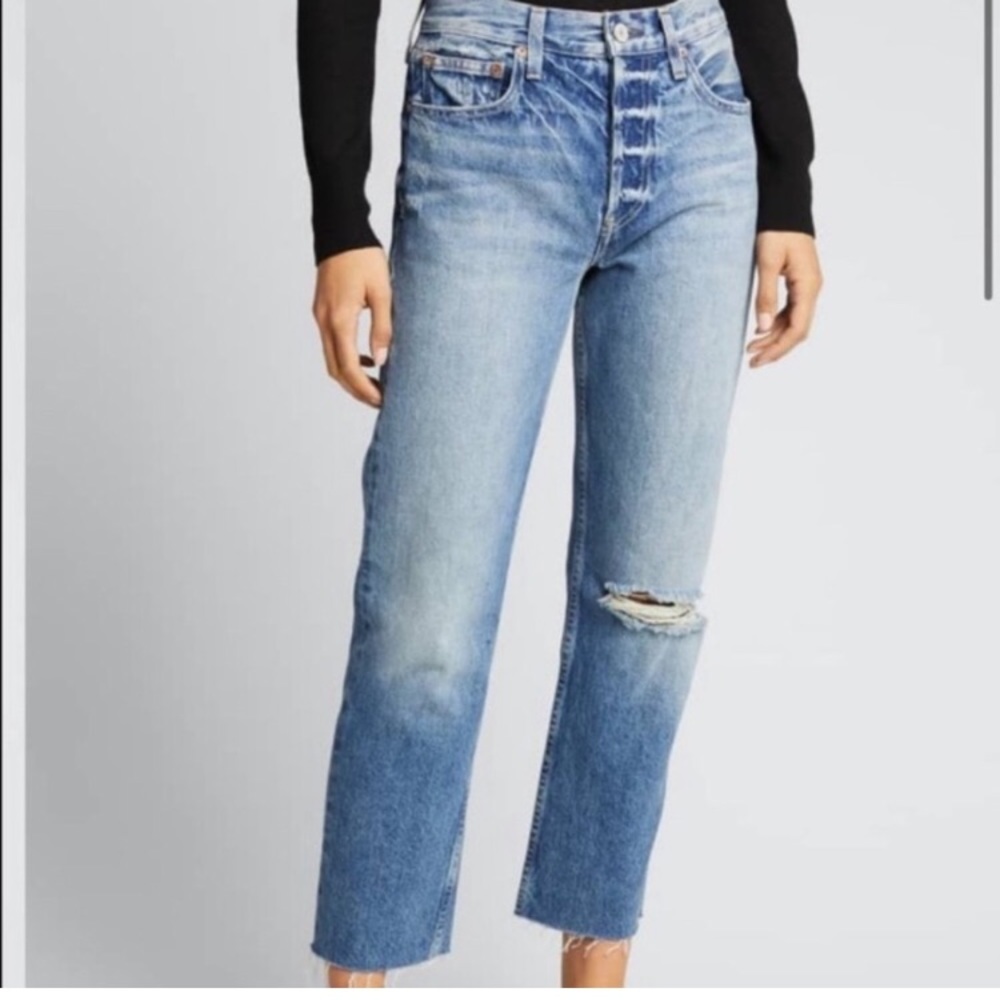 Trave Constance Straight High Rise Button Fly Jeans Denim Size 28 under pressure